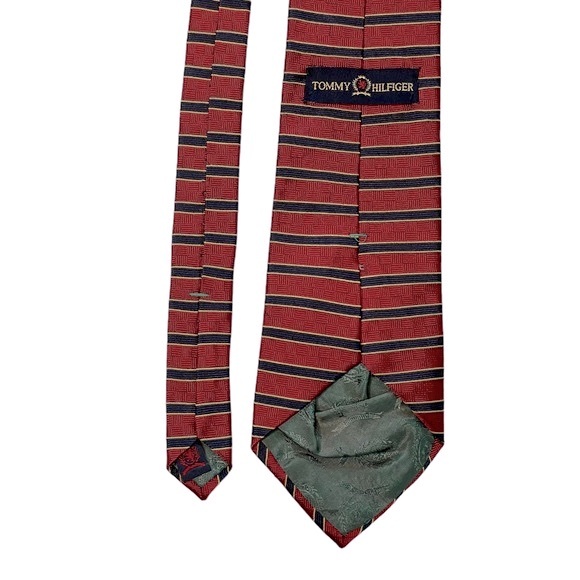 TOMMY HILFIGER 100% Silk Tie Red Blue and Gold Stripes - Picture 5 of 8